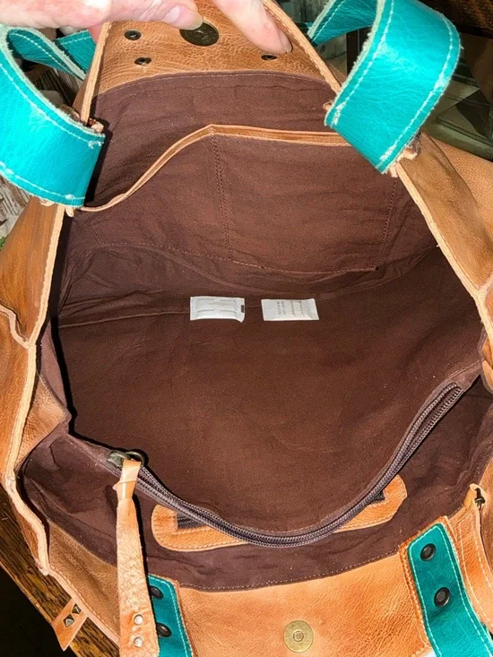 NWOT Bed Stu Leather Arlington Tan Rustic Teal DD Tote Shoulder Bag Retail $365 - Picture 12 of 13